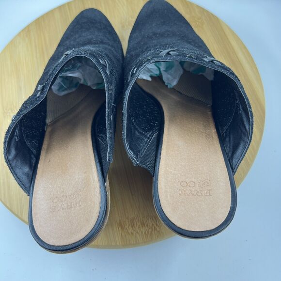 Frye & Co. Suede Leather Perforated Mule Jacy Black Sz 9M Floral Block Heel Shoe - Picture 11 of 11